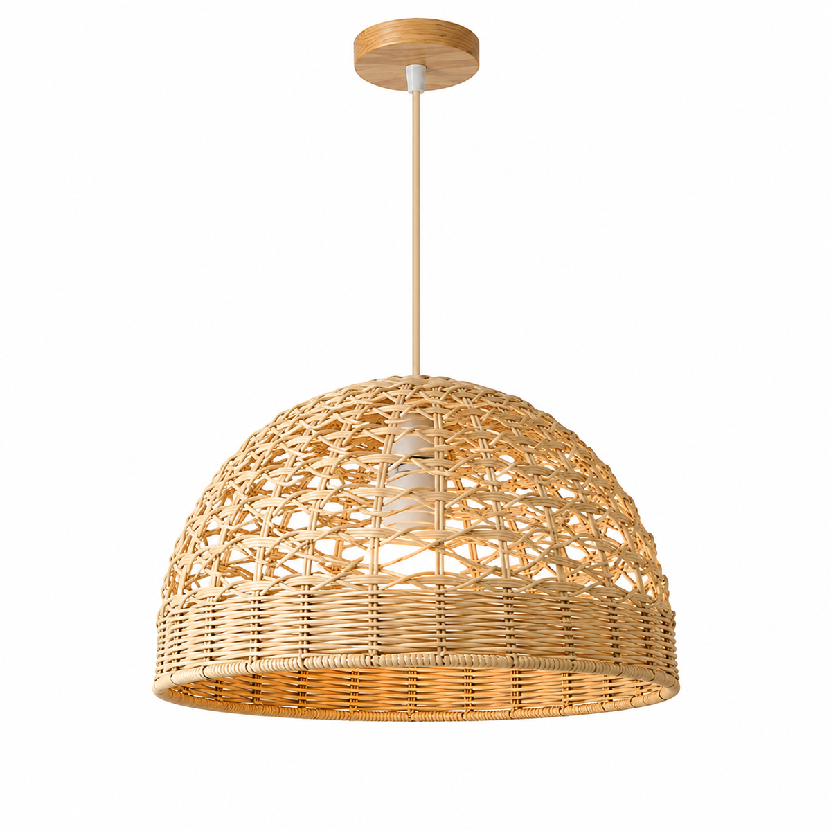 Lampe Suspension Bambou & Rotin - Abat-Jour Tressé Main