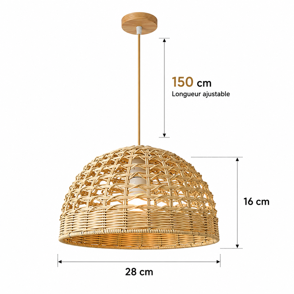 Lampe Suspension Bambou & Rotin - Abat-Jour Tressé Main