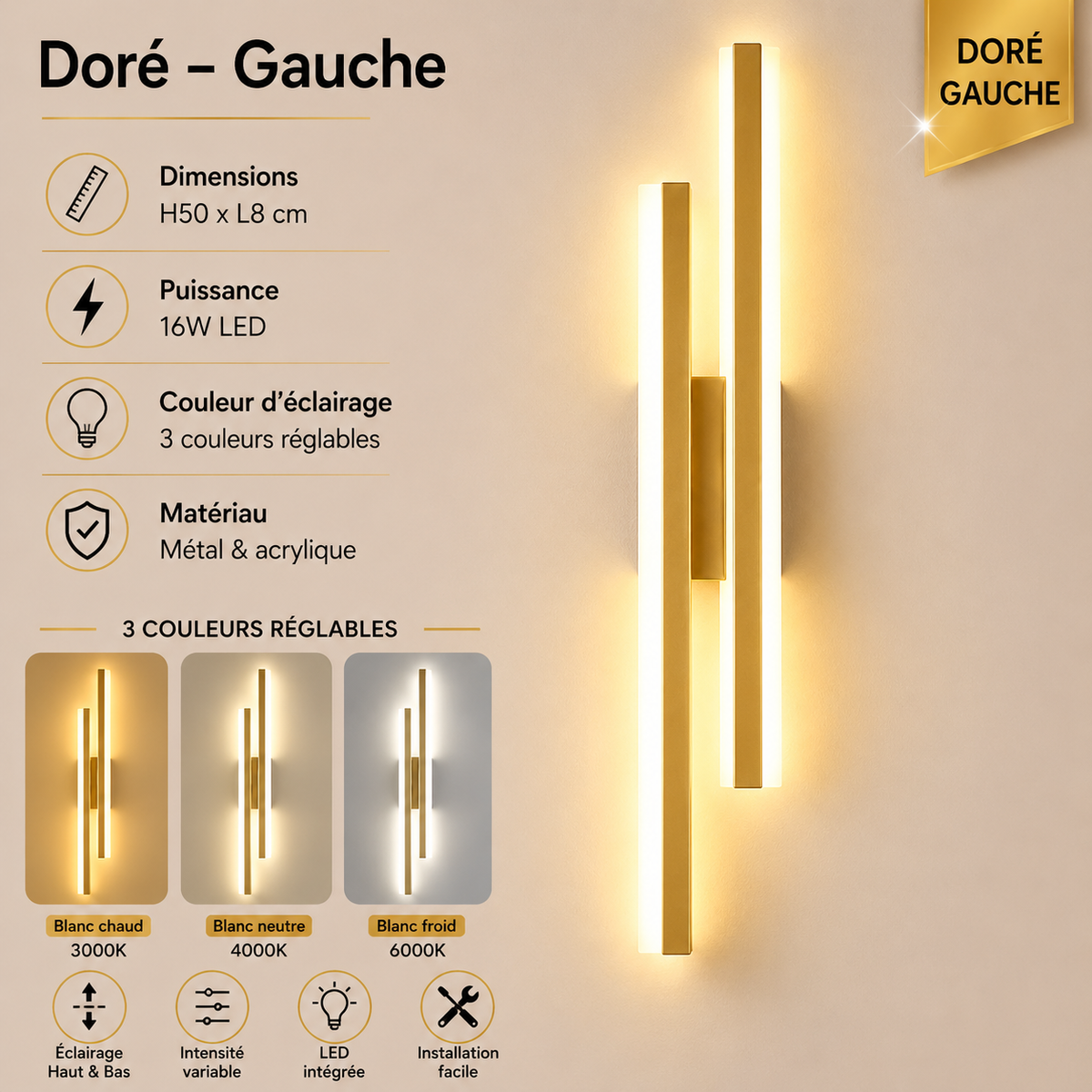 Applique Murale LED Cuivre – Luminaire Design pour Chambre et Salon