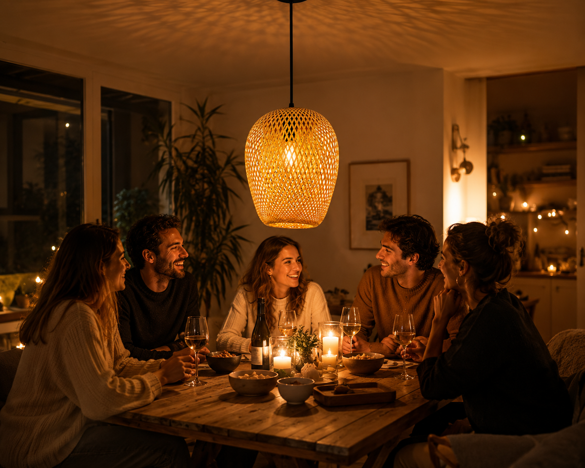 Lustre Suspendu en Rotin et Bambou