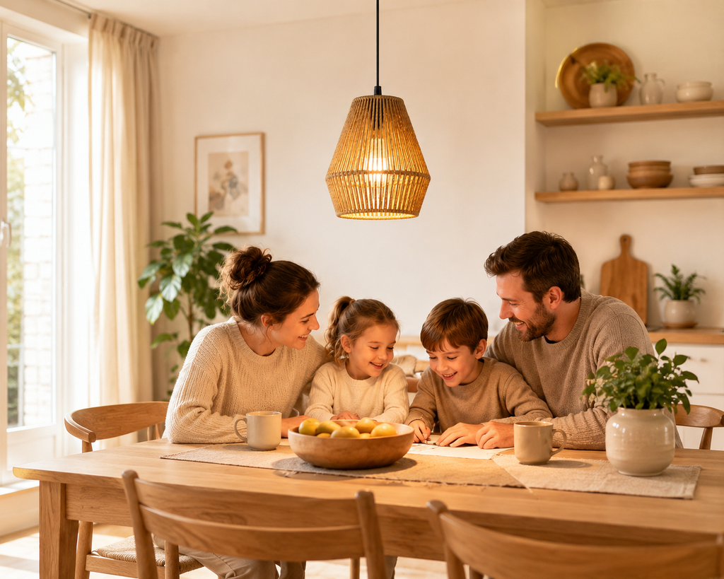Lustre Bohème en Corde de Chanvre avec LED - Design Créatif