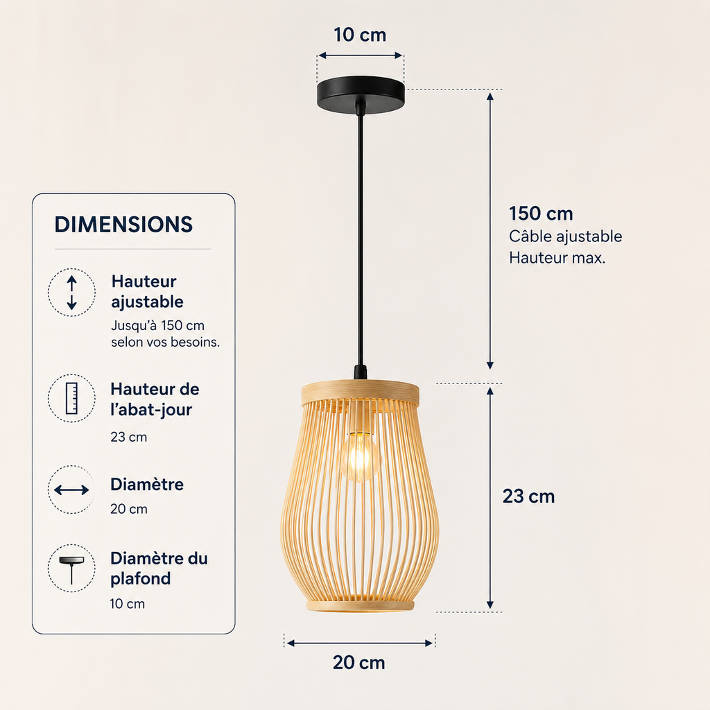Lampe Suspendue Bambou Rotin Osier - Plafonnier Tressé Main