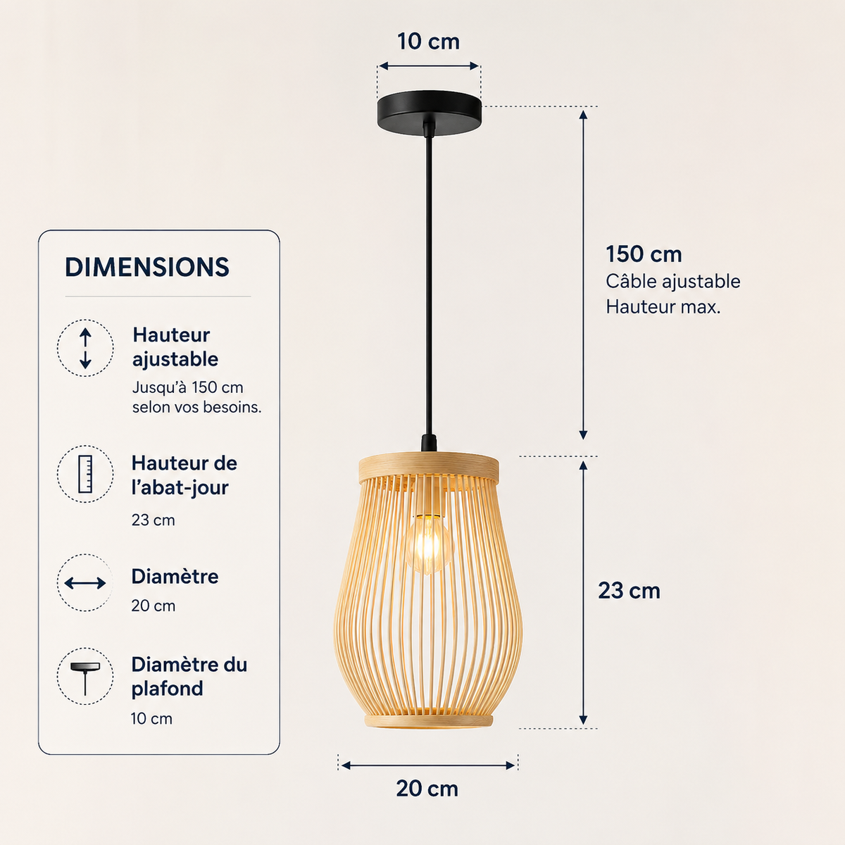 Lampe Suspendue Bambou Rotin Osier - Plafonnier Tressé Main
