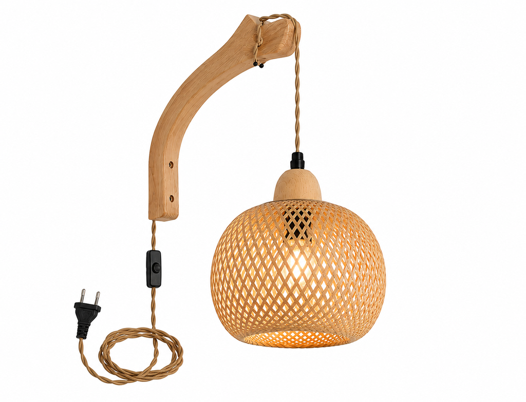 Applique Murale en Bambou et Rotin Naturel - Luminaire Tissé Main