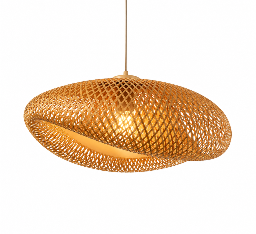 Lustre Suspendu en Bambou Tissé à la Main - Style Vintage