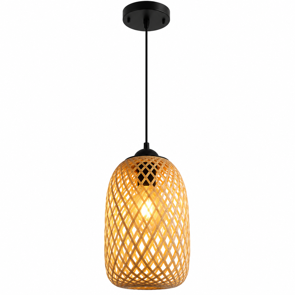Lampe Suspendue Rotin & Bambou Tressé Main