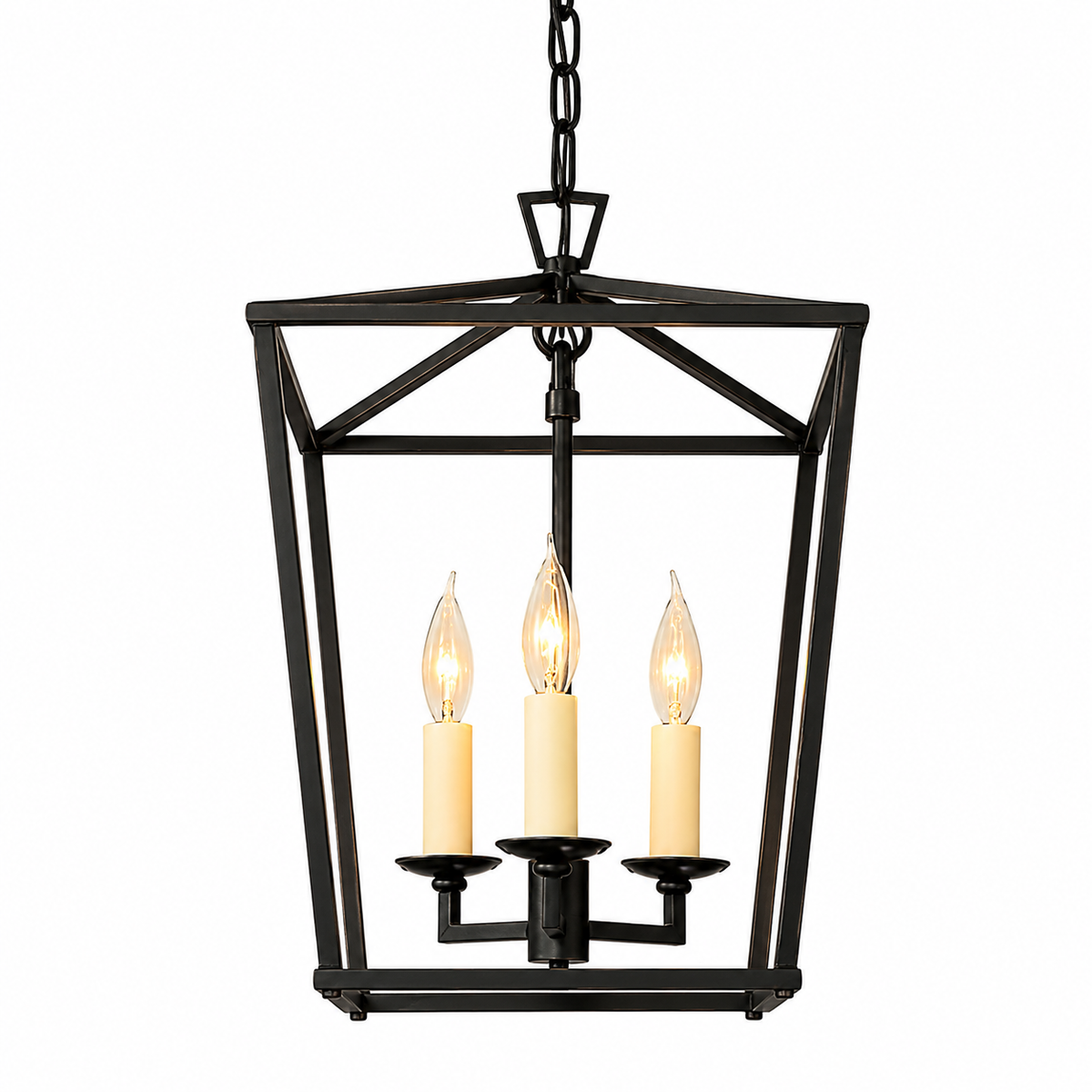 Lustre Lanterne Industriel Métal Noir & Doré-Luminaire Salon