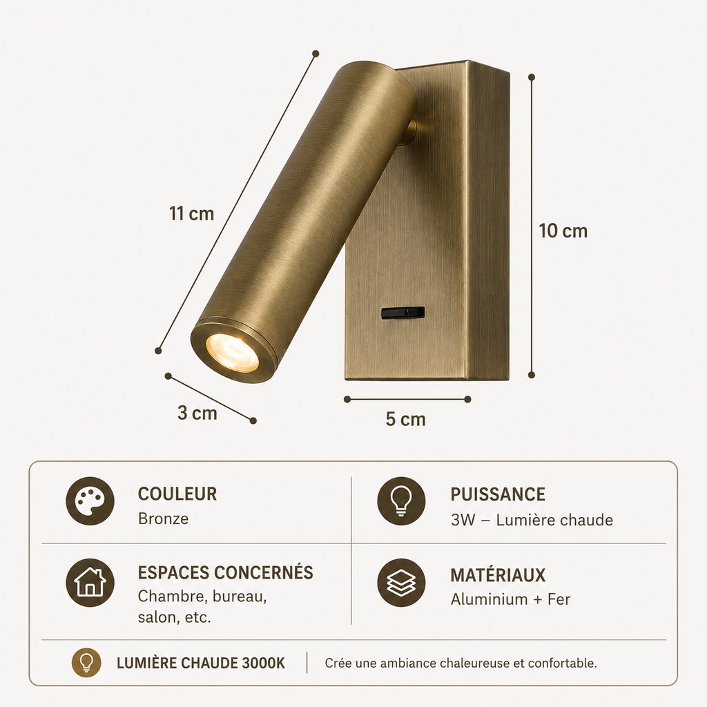 Applique Murale Spot LED Orientable | Interrupteur Intégré