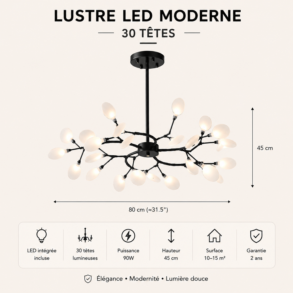 Lustre LED Nordique Doré & Noir Luminaire Élégant pour Salon et Chambre