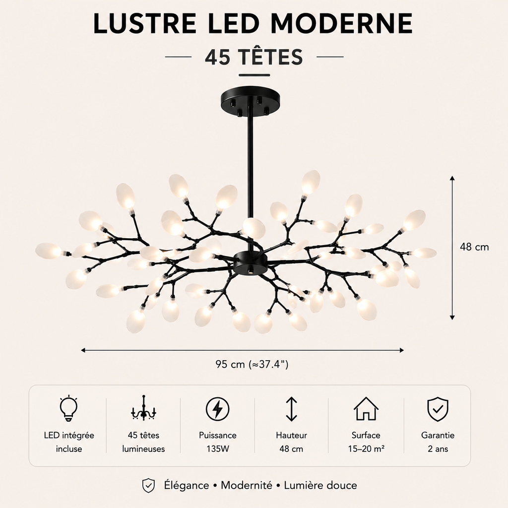 Lustre LED Nordique Doré & Noir Luminaire Élégant pour Salon et Chambre