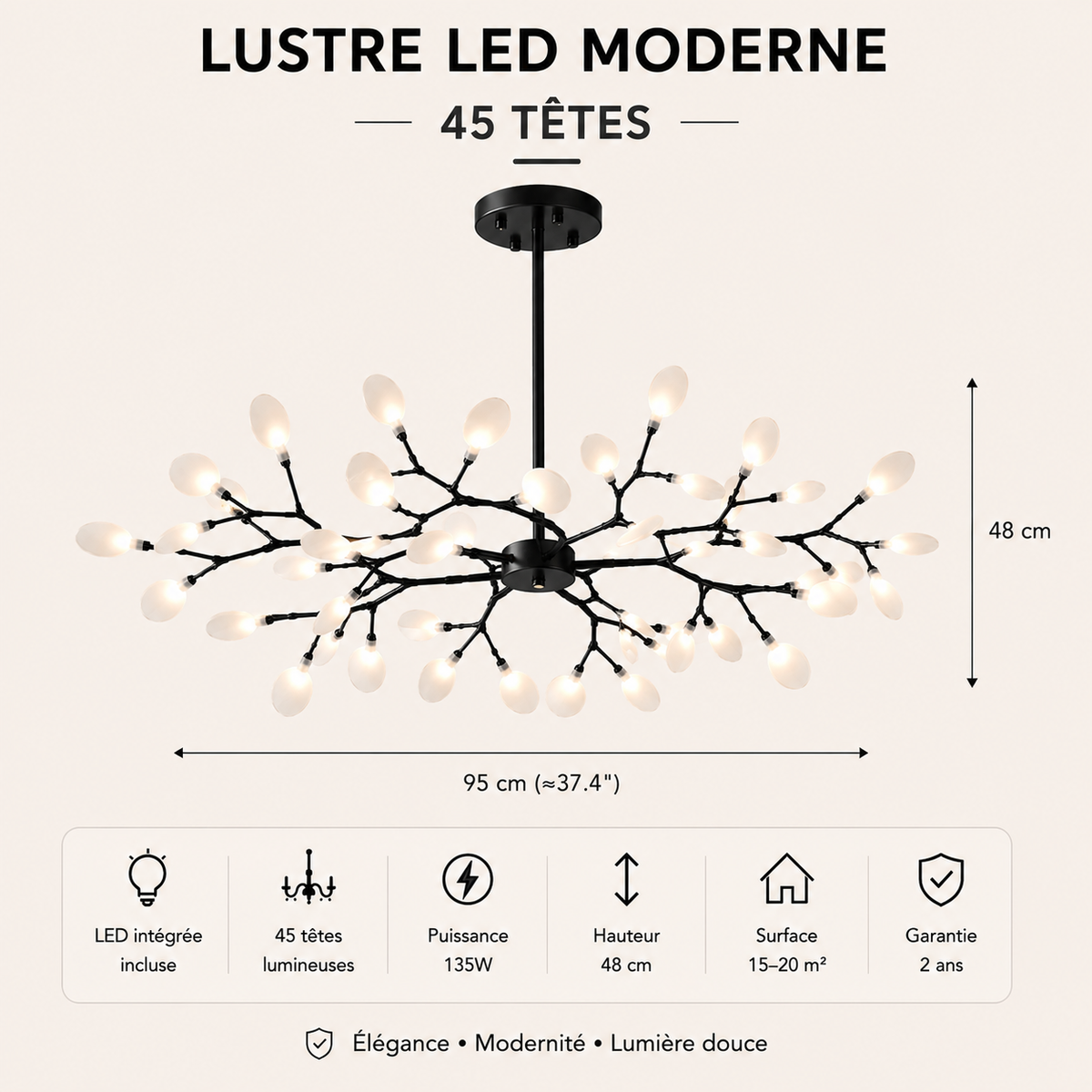 Lustre LED Nordique Doré & Noir Luminaire Élégant pour Salon et Chambre