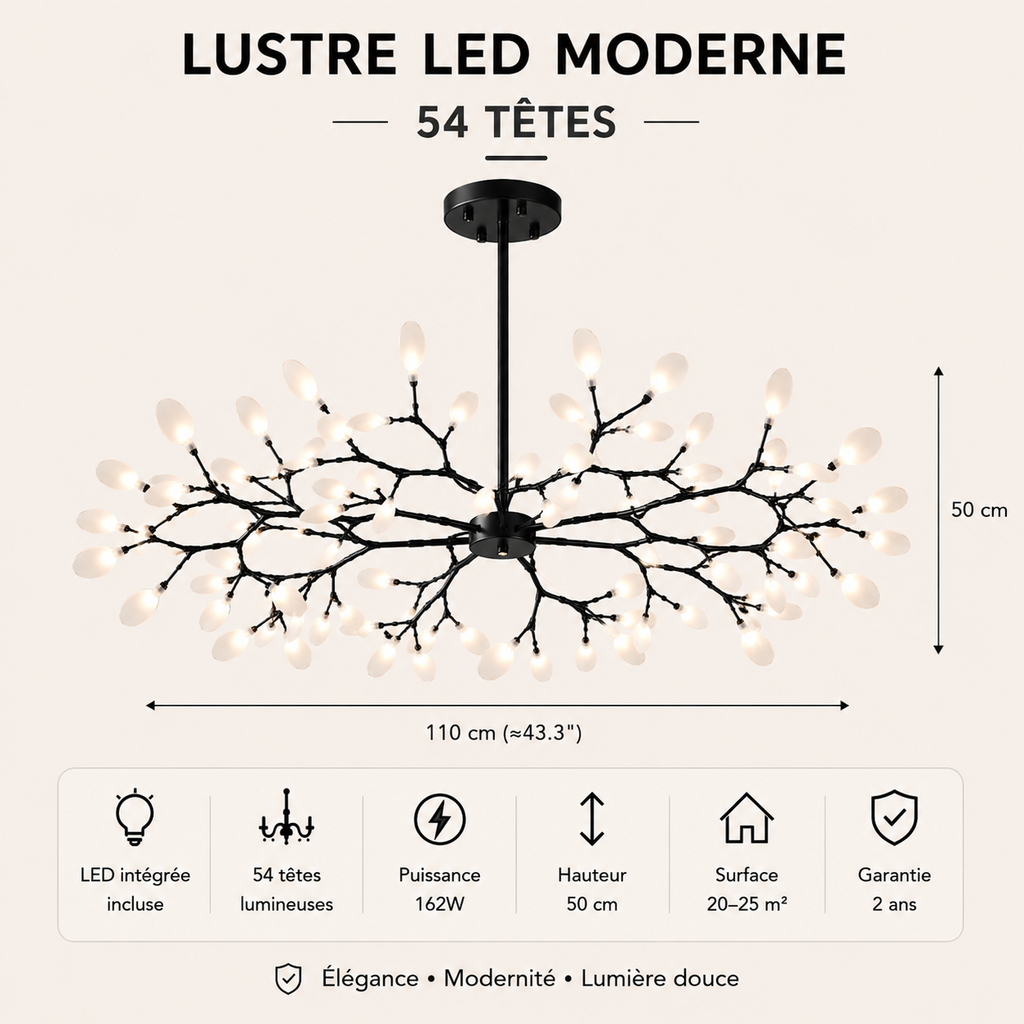 Lustre LED Nordique Doré & Noir Luminaire Élégant pour Salon et Chambre