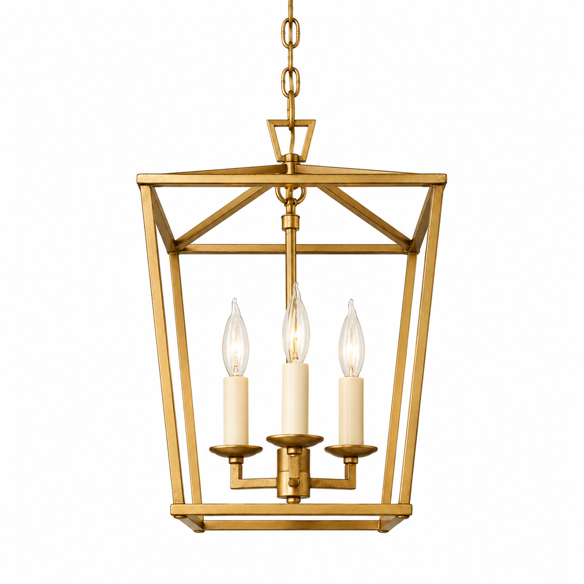 Lustre Lanterne Industriel Métal Noir & Doré-Luminaire Salon
