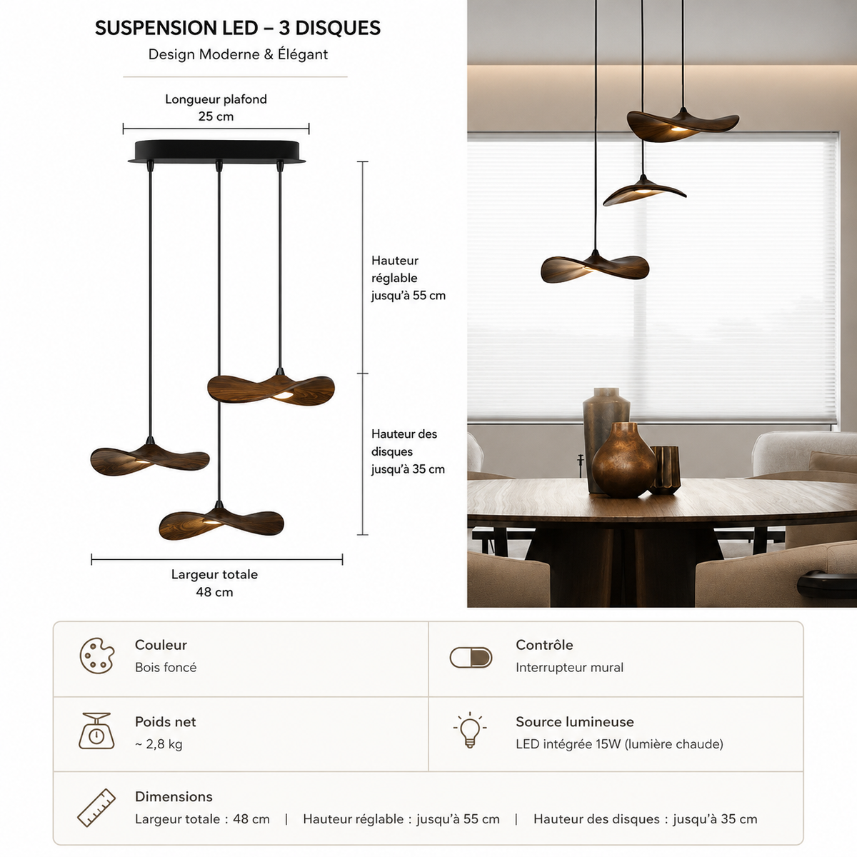Lustre Japonais Wabi-Sabi en Bois – Suspension en Bois