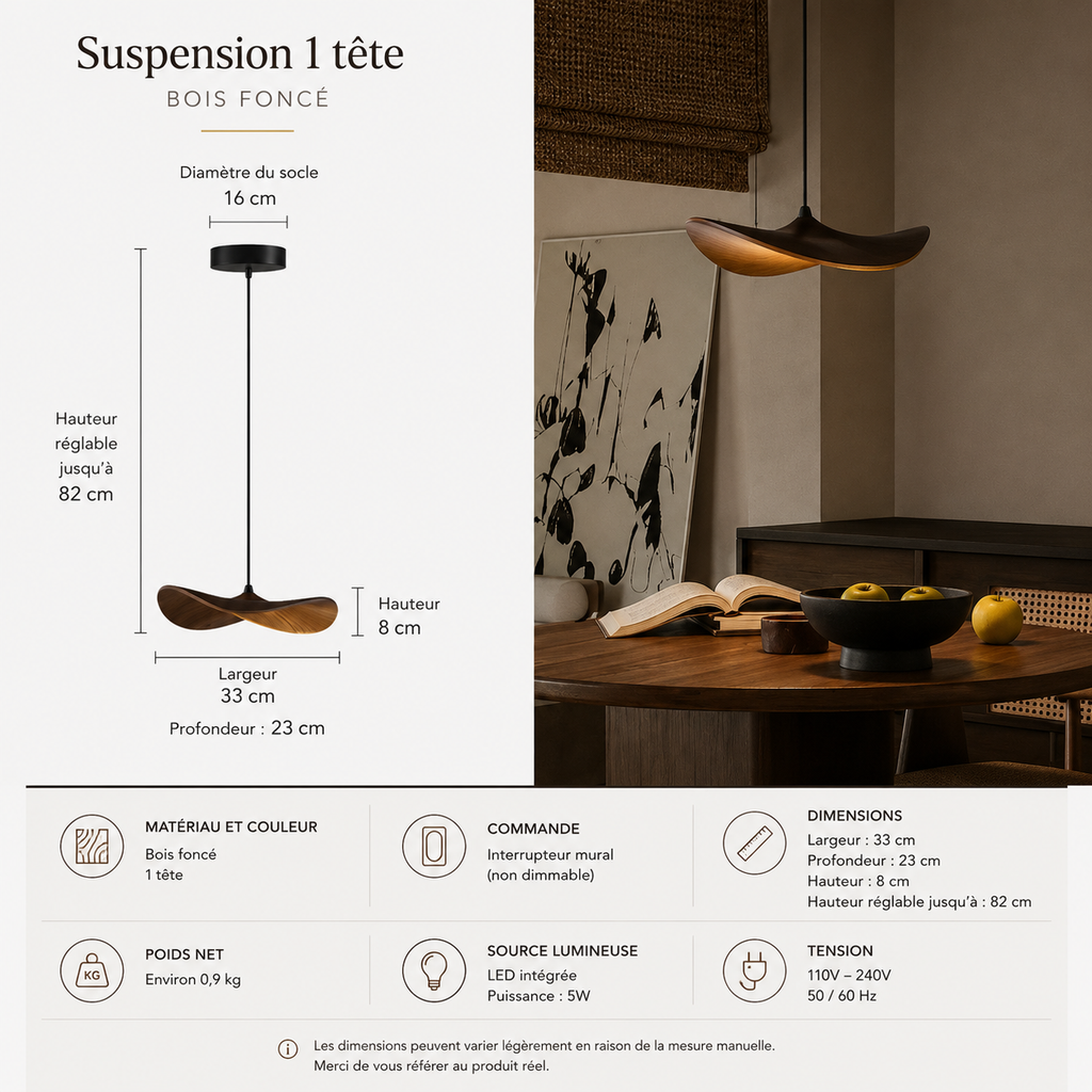 Lustre Japonais Wabi-Sabi en Bois – Suspension en Bois