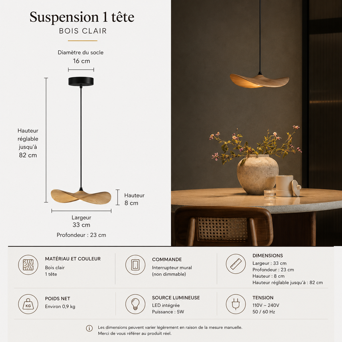 Lustre Japonais Wabi-Sabi en Bois – Suspension en Bois