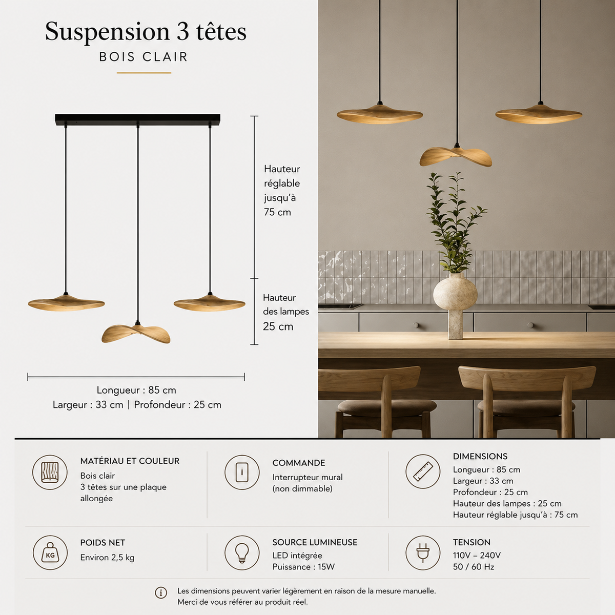 Lustre Japonais Wabi-Sabi en Bois – Suspension en Bois
