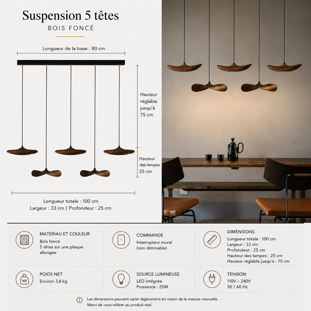Lustre Japonais Wabi-Sabi en Bois – Suspension en Bois