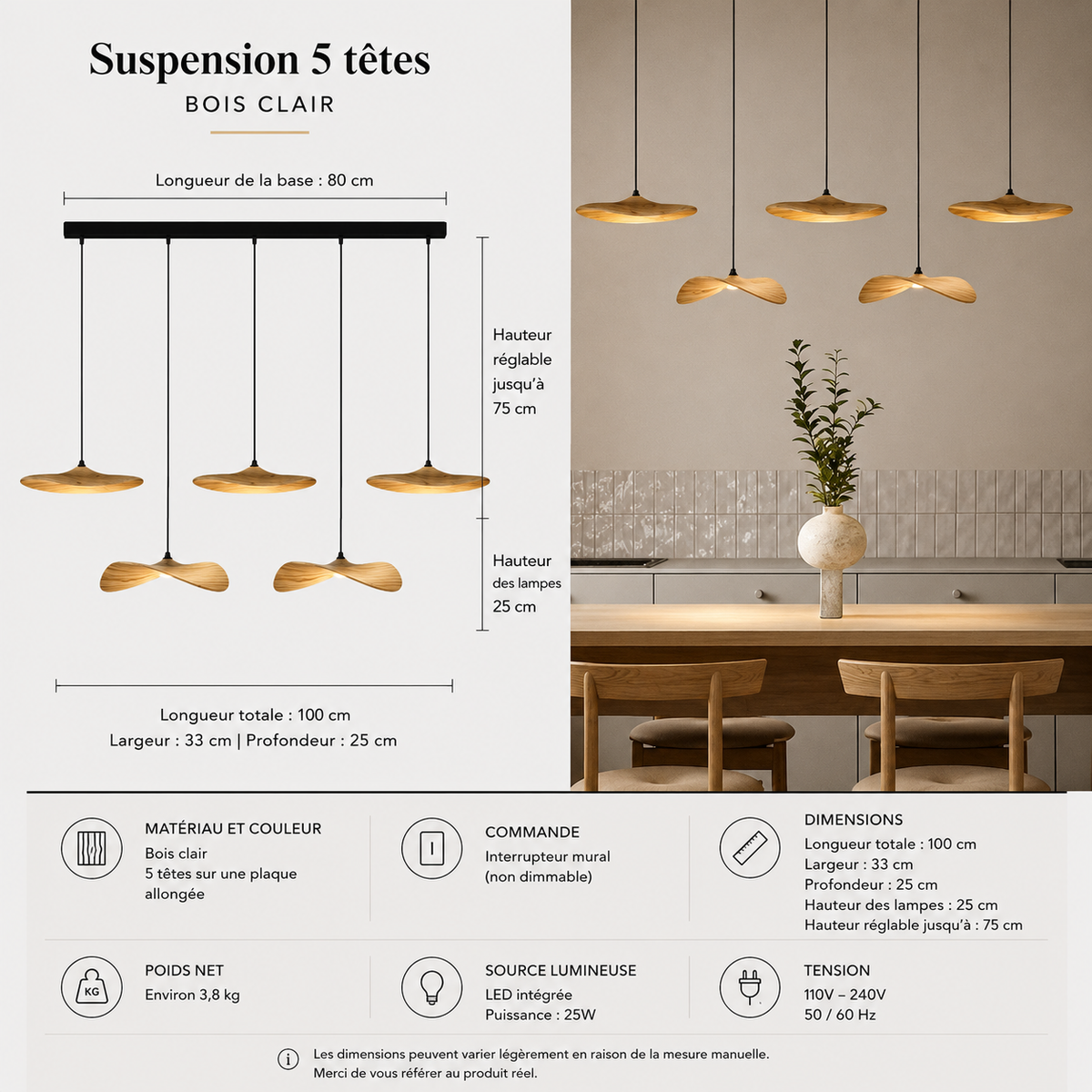 Lustre Japonais Wabi-Sabi en Bois – Suspension en Bois
