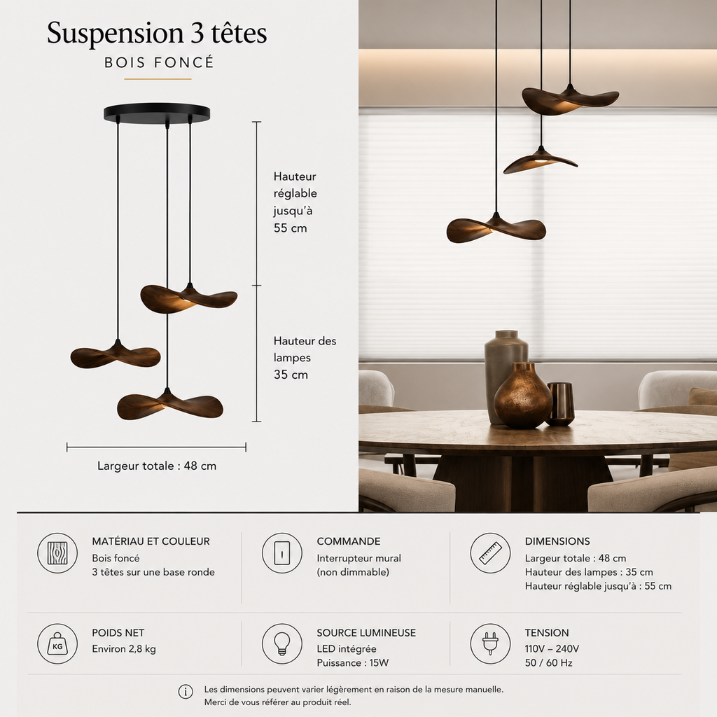Lustre Japonais Wabi-Sabi en Bois – Suspension en Bois