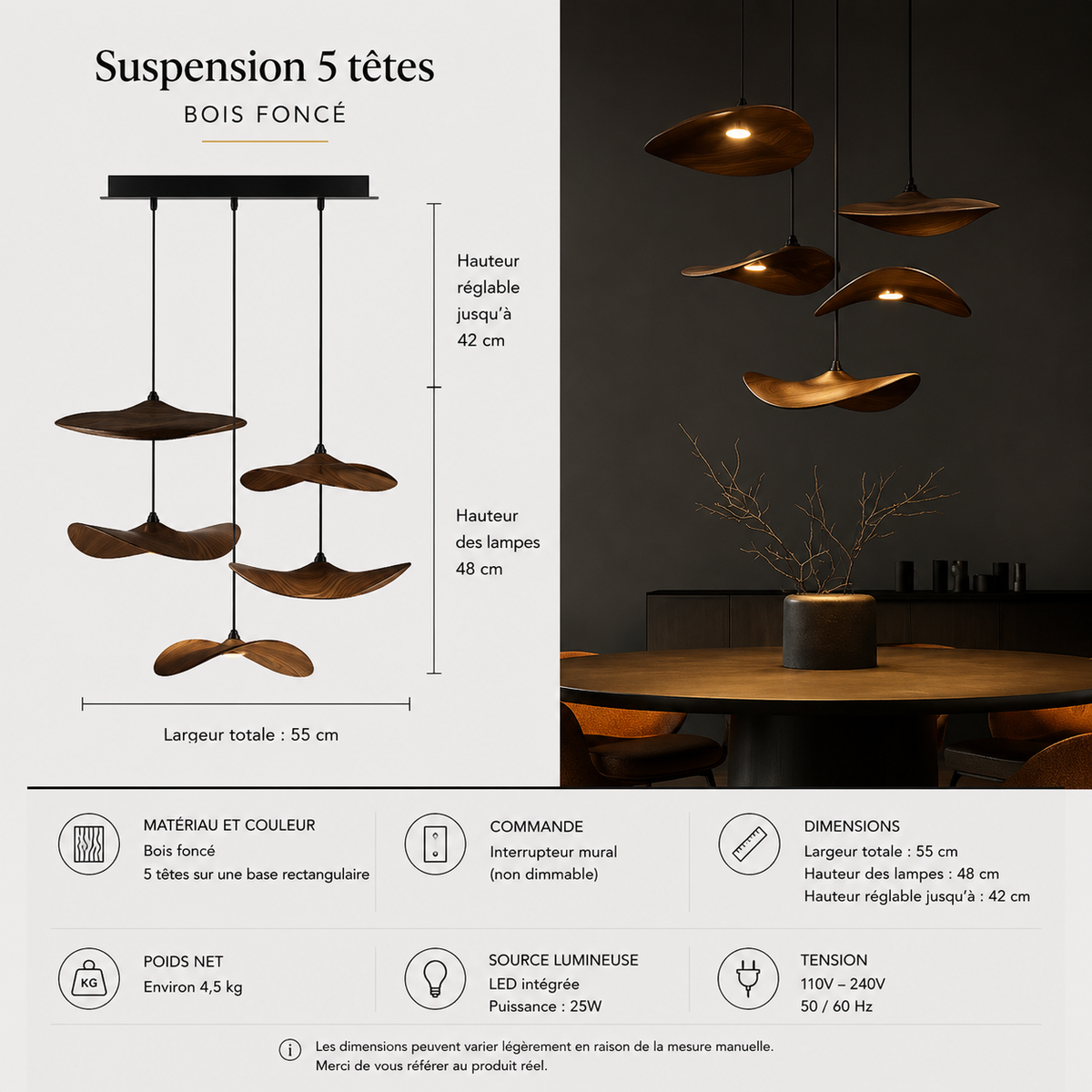Lustre Japonais Wabi-Sabi en Bois – Suspension en Bois