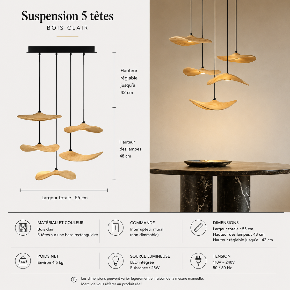 Lustre Japonais Wabi-Sabi en Bois – Suspension en Bois