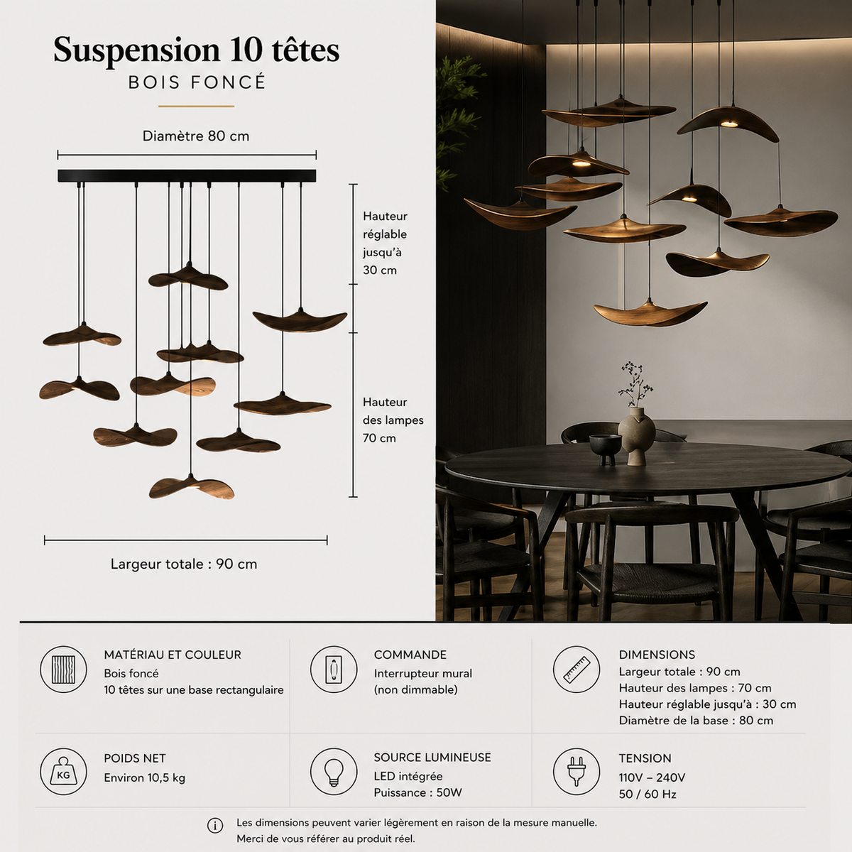 Lustre Japonais Wabi-Sabi en Bois – Suspension en Bois
