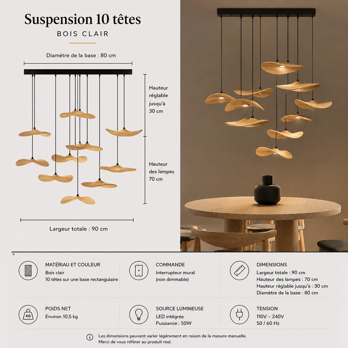 Lustre Japonais Wabi-Sabi en Bois – Suspension en Bois