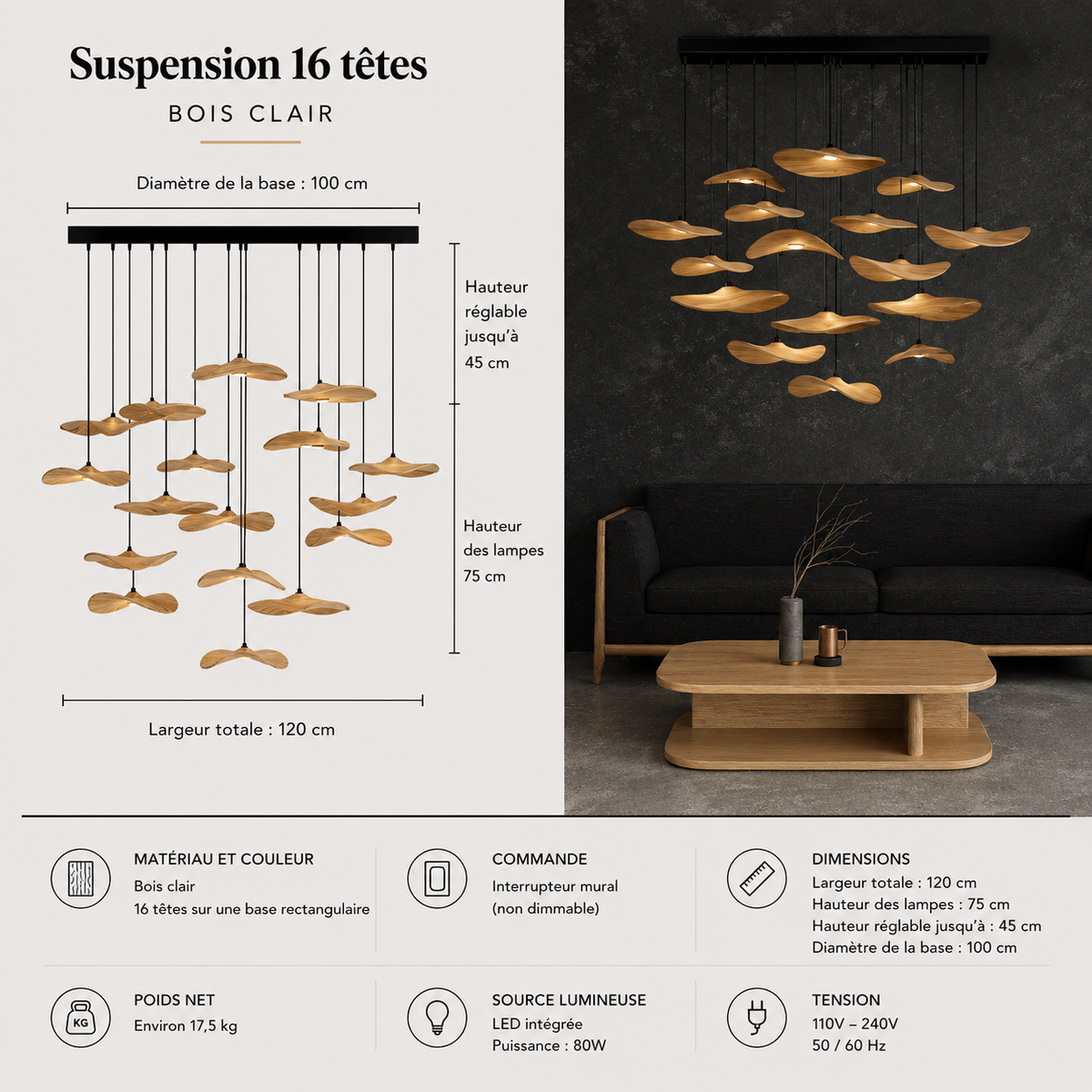 Lustre Japonais Wabi-Sabi en Bois – Suspension en Bois
