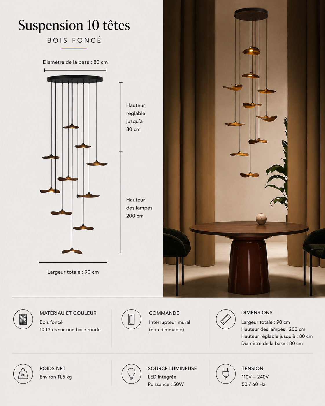 Lustre Japonais Wabi-Sabi en Bois – Suspension en Bois