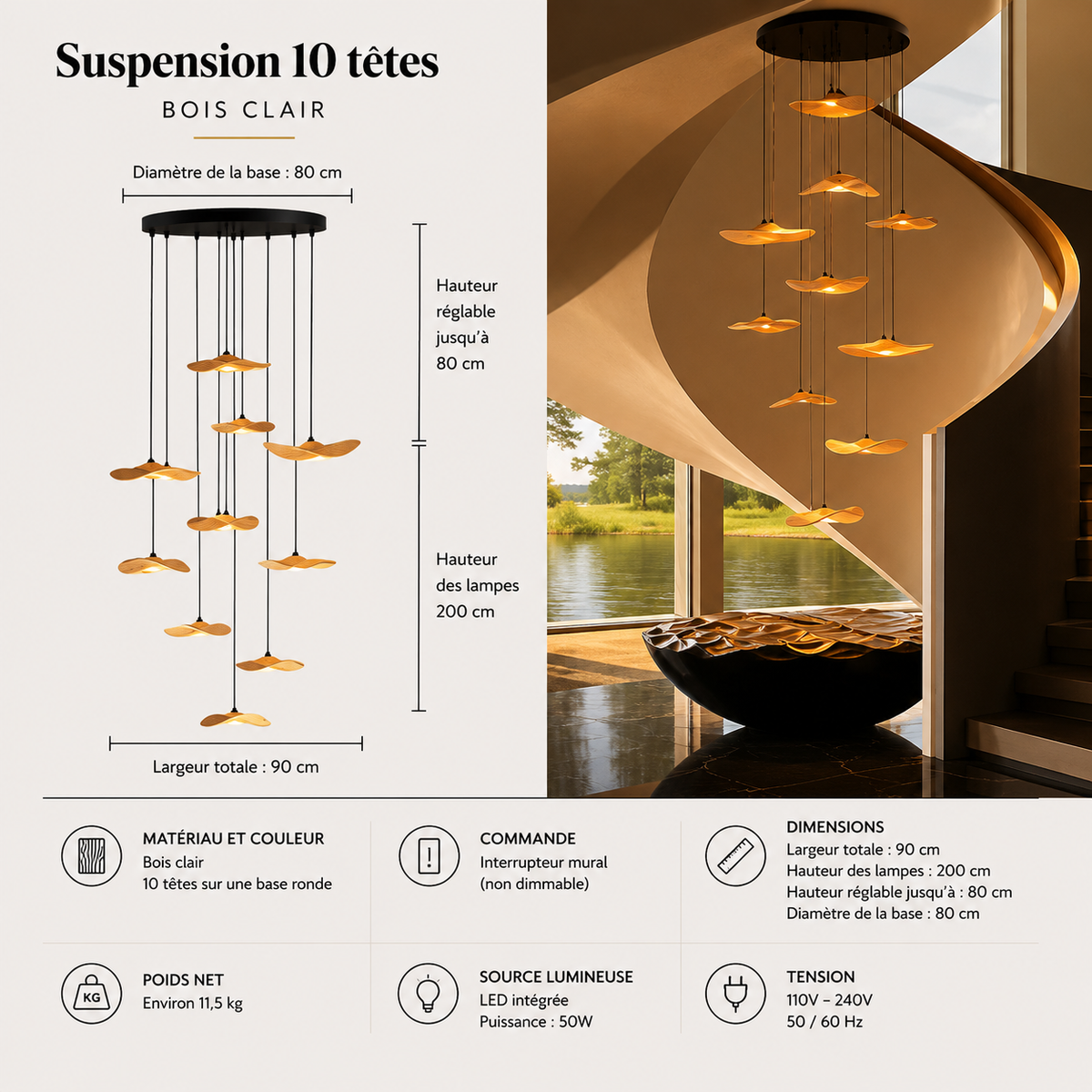 Lustre Japonais Wabi-Sabi en Bois – Suspension en Bois