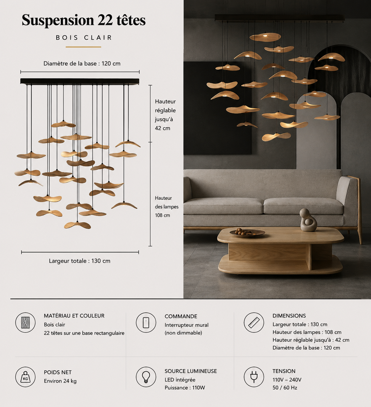 Lustre Japonais Wabi-Sabi en Bois – Suspension en Bois
