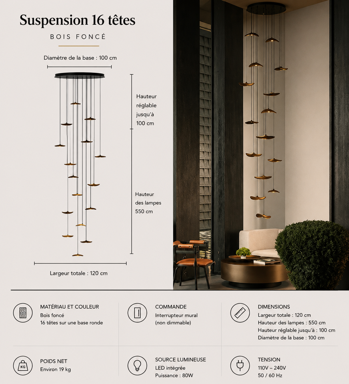 Lustre Japonais Wabi-Sabi en Bois – Suspension en Bois