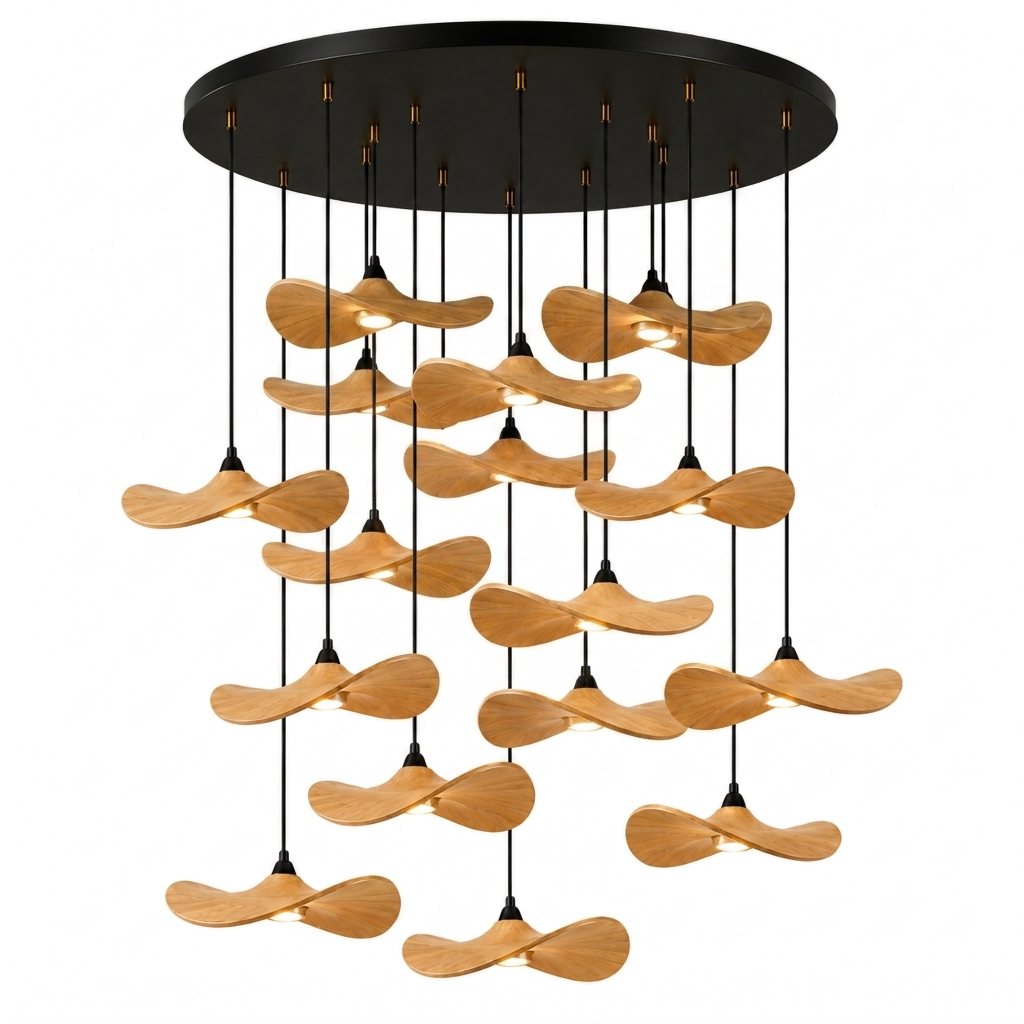 Lustre Japonais Wabi-Sabi en Bois – Suspension en Bois