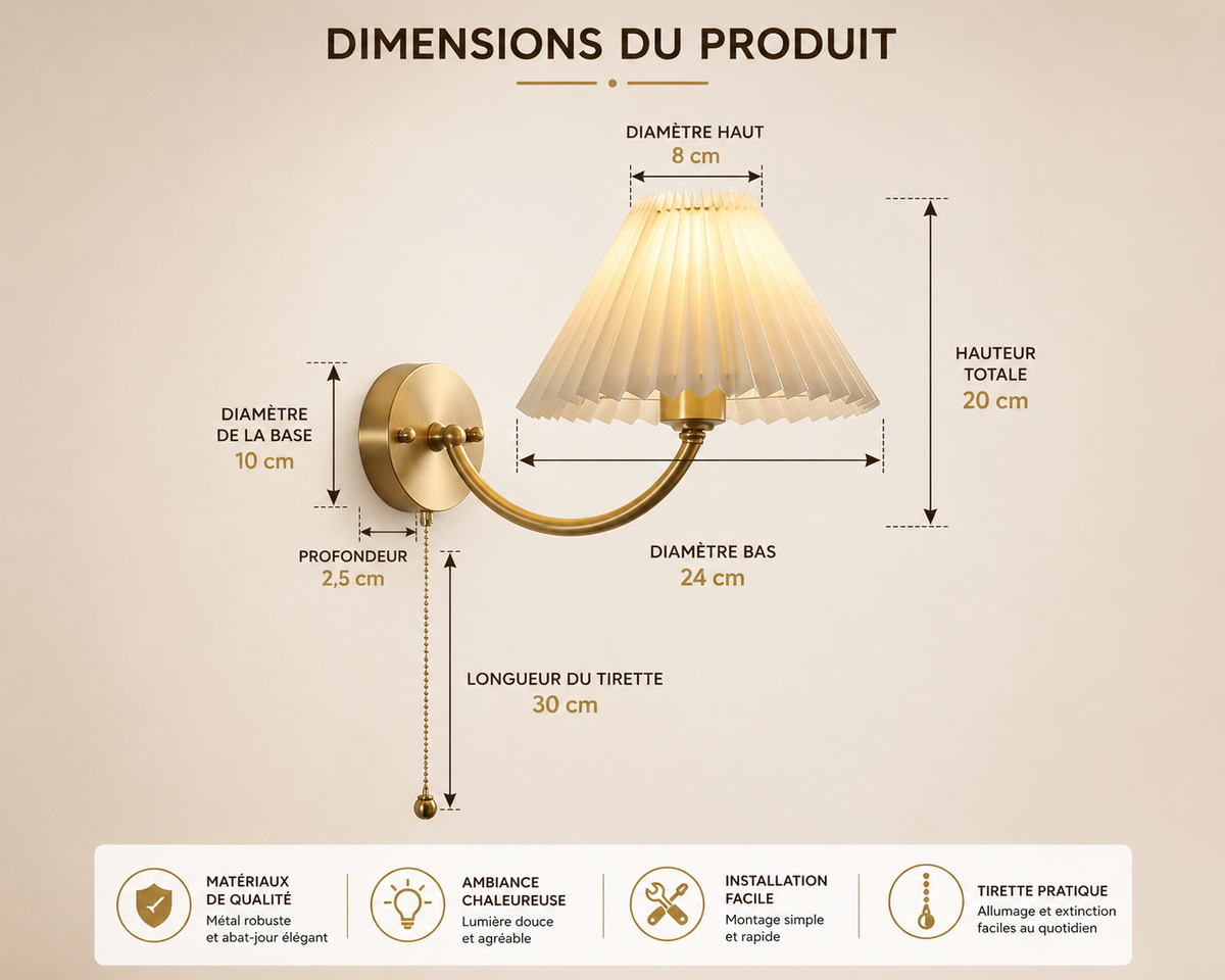 Applique Murale Plissée Dorée – Lampe Murale Design pour Chambre & Salon