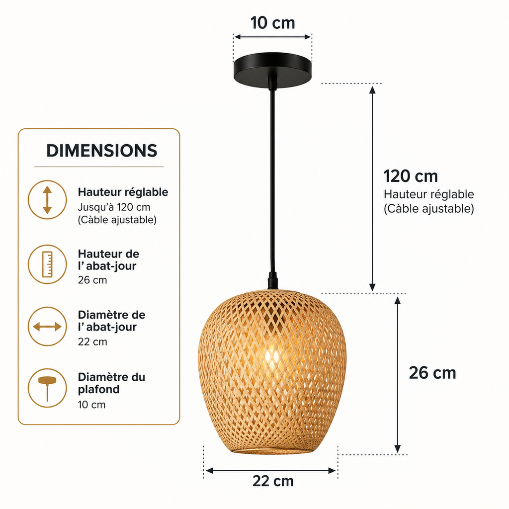 Lustre Suspendu en Rotin et Bambou