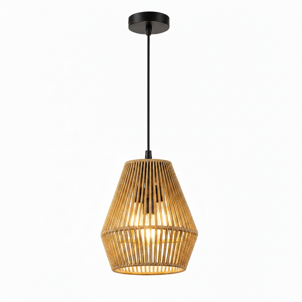 Lustre Bohème en Corde de Chanvre avec LED - Design Créatif