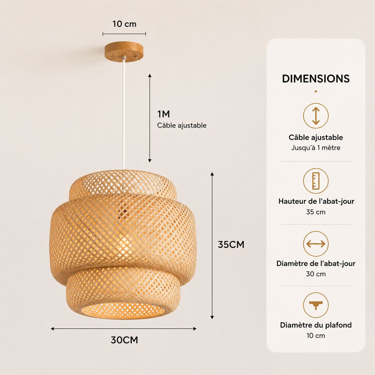 Plafonnier Suspendu en Bambou - Luminaire Design Moderne