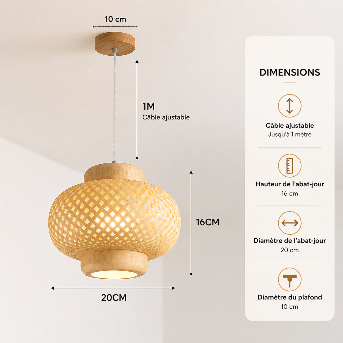 Plafonnier Suspendu en Bambou - Luminaire Design Moderne