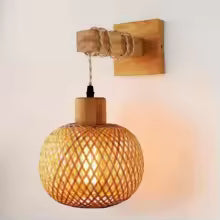 Lampe Suspendue Design Tressé Bambou & Rotin - Style Naturel pour Salle à Manger (20x18cm)