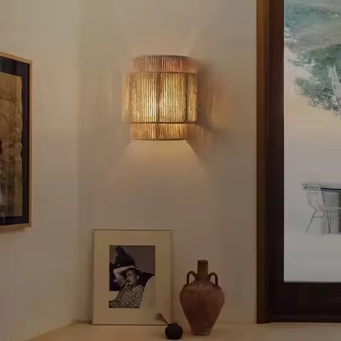 Applique Murale Design en Corde de Chanvre - Lampe de Chevet Moderne pour Salon et Couloir