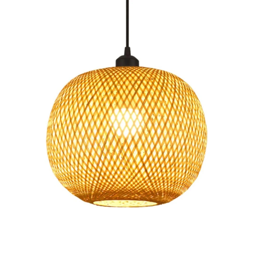 Lustre Suspendu en Bambou Tressé - Style Rétro Rustique (20cm)