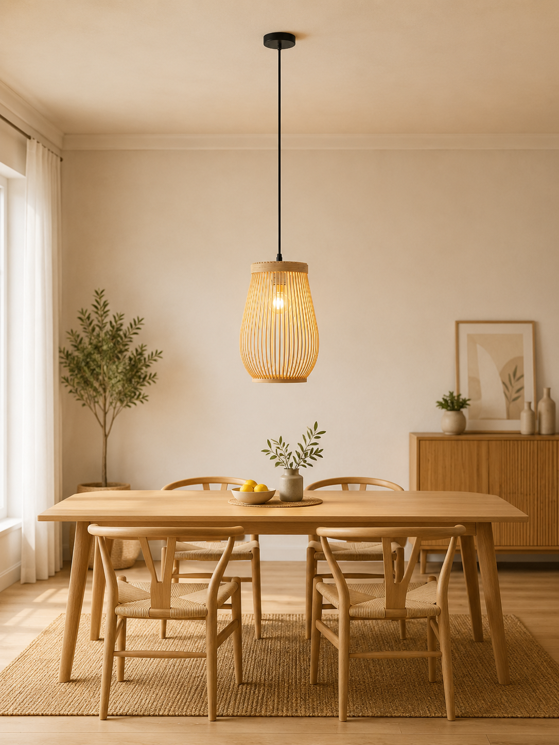 Lampe Suspendue Bambou Rotin Osier - Plafonnier Tressé Main