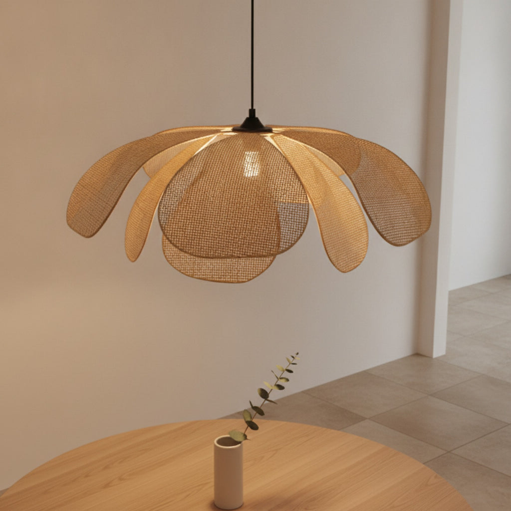 Lampe LED suspendue en forme de pétale tissé en rotin, 3 couleurs, pour salle à manger, chambre à coucher, salon, salon de thé, décoration de la maison, luminaire