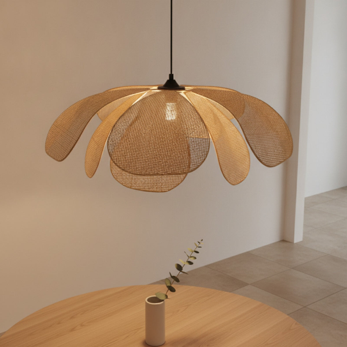 Lampe LED suspendue en forme de pétale tissé en rotin, 3 couleurs, pour salle à manger, chambre à coucher, salon, salon de thé, décoration de la maison, luminaire