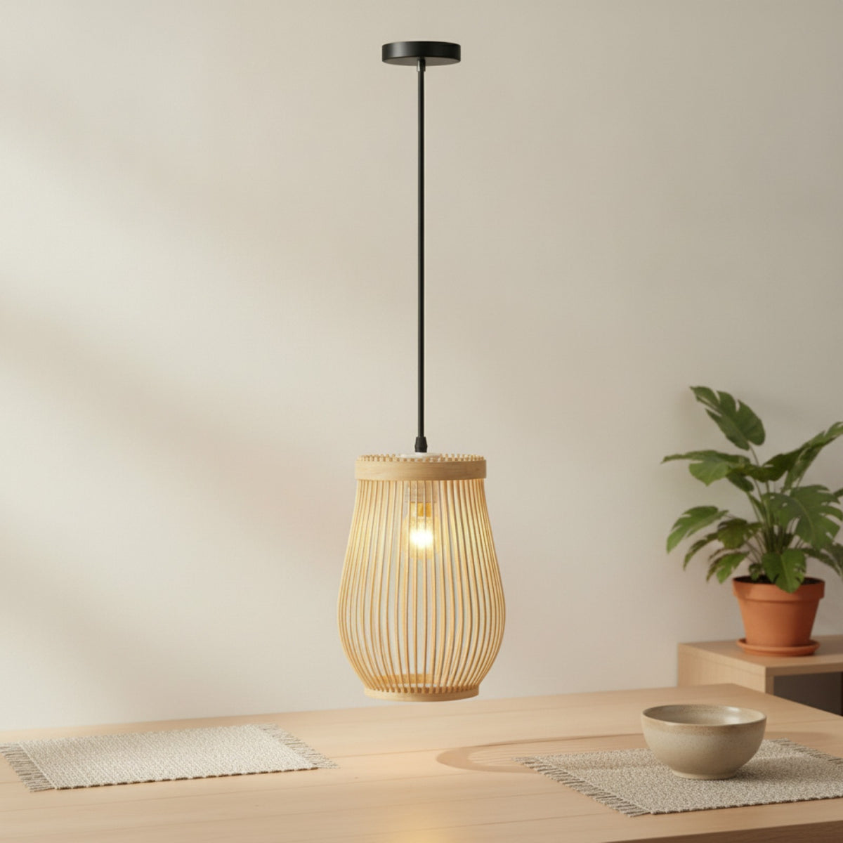 Lampe Suspendue Bambou Rotin Osier - Plafonnier Tressé Main