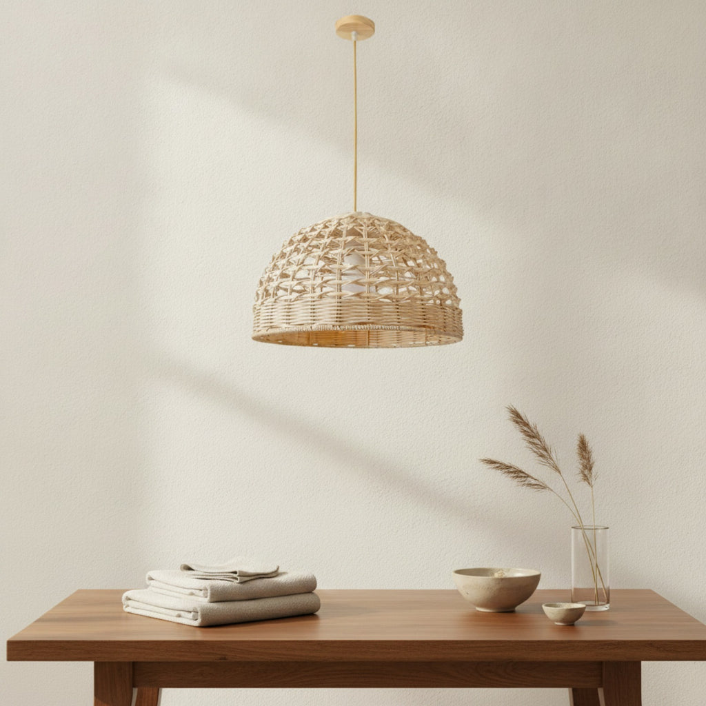 Lampe Suspension Bambou & Rotin - Lustre Tressé Main pour Salle à Manger