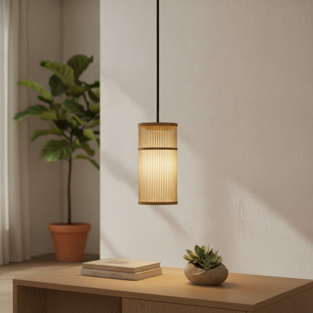 Lampe Suspendue Design Bambou Rotin Osier - Tressage Artisanal, Ø 16x33cm