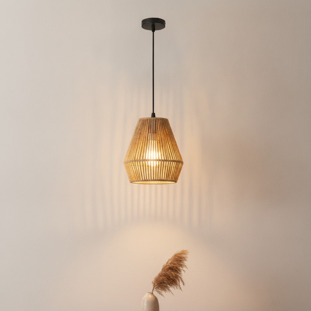 Lustre Bohème en Corde de Chanvre avec LED - Design Créatif pour Salon & Salle à Manger