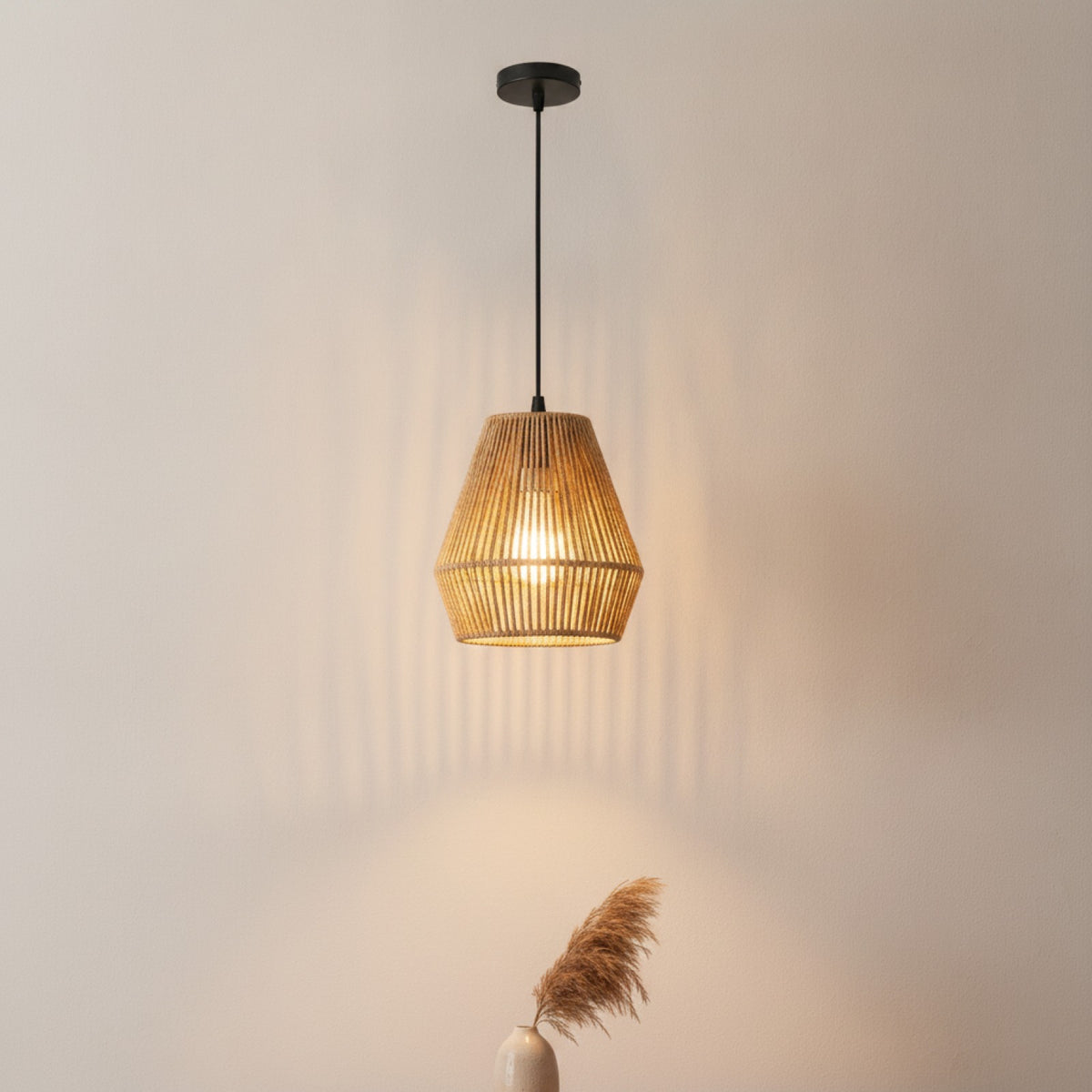 Lustre Bohème en Corde de Chanvre avec LED - Design Créatif pour Salon & Salle à Manger